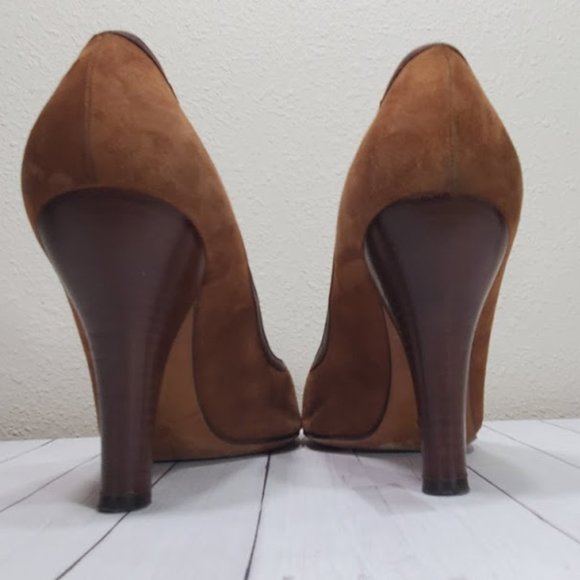 Vtg Moschino Cheap and Chic Suede Peep Bow Pumps - Picture 10 of 15